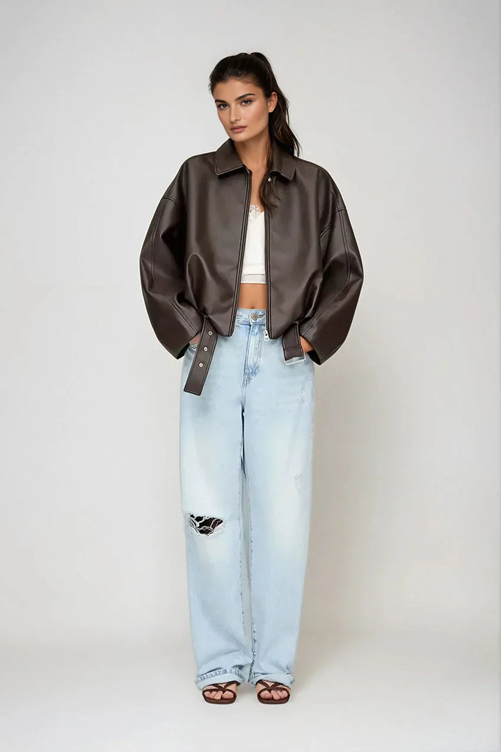 Solène™ | Veste en Cuir Marron