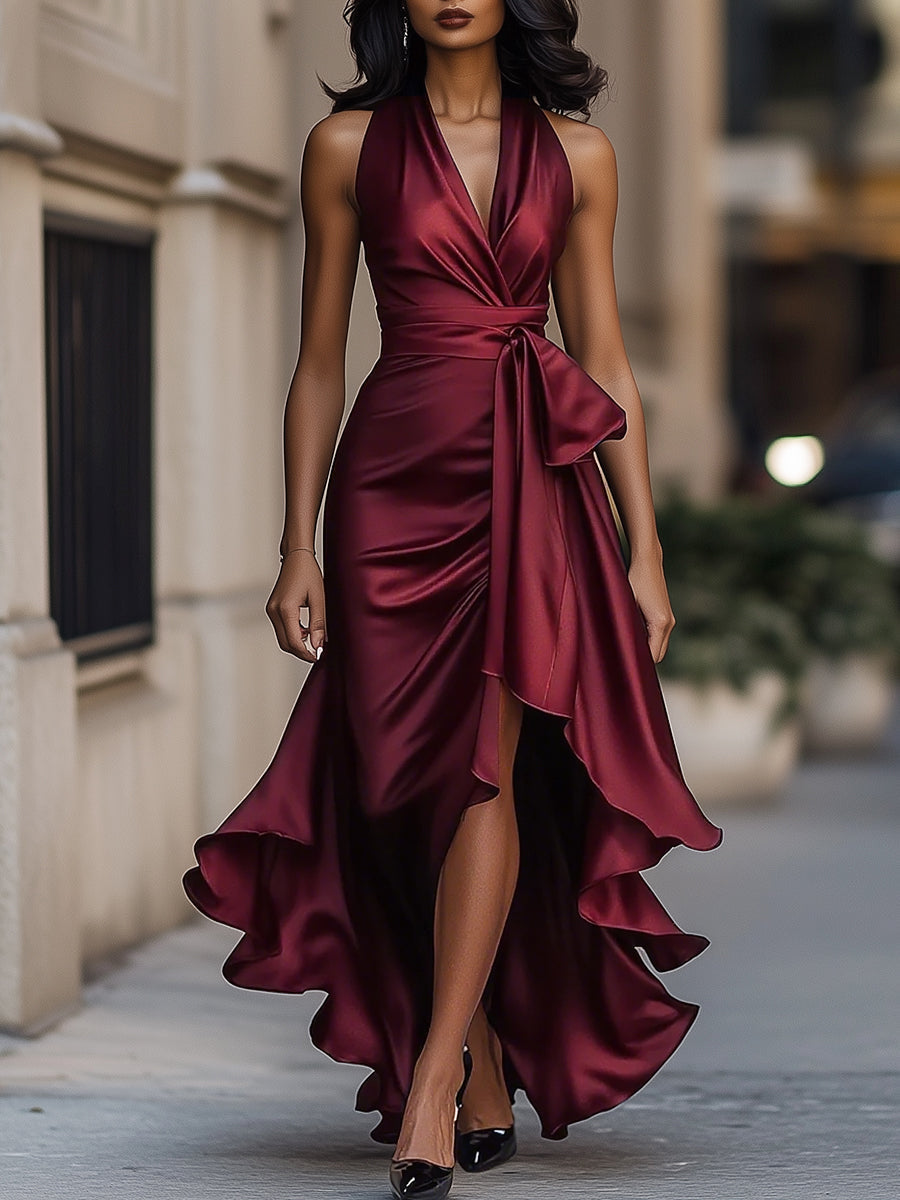 Robe en satin drapée à la taille