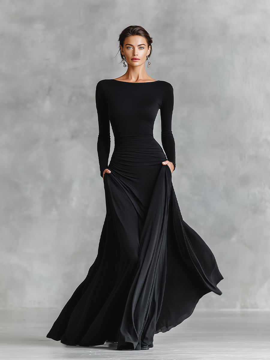 Robe maxi élégante à plis fluides