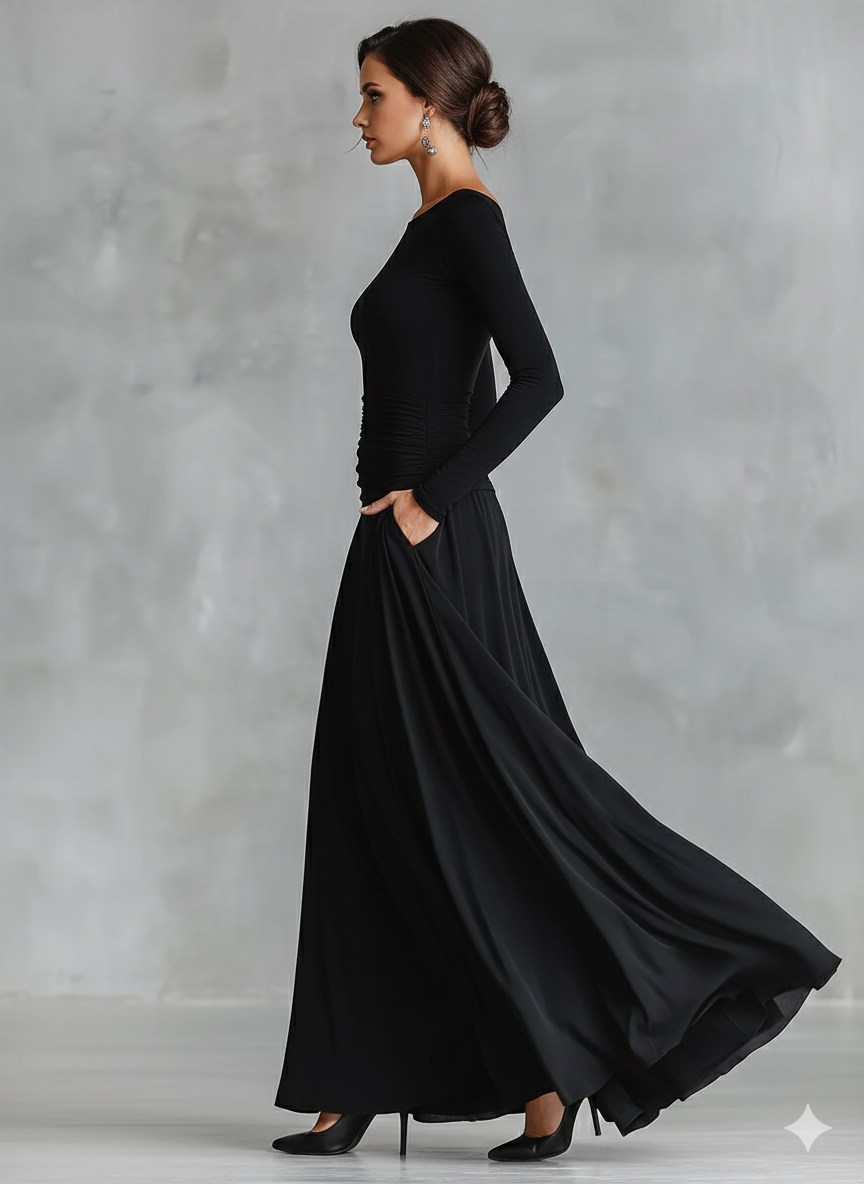 Robe maxi élégante à plis fluides