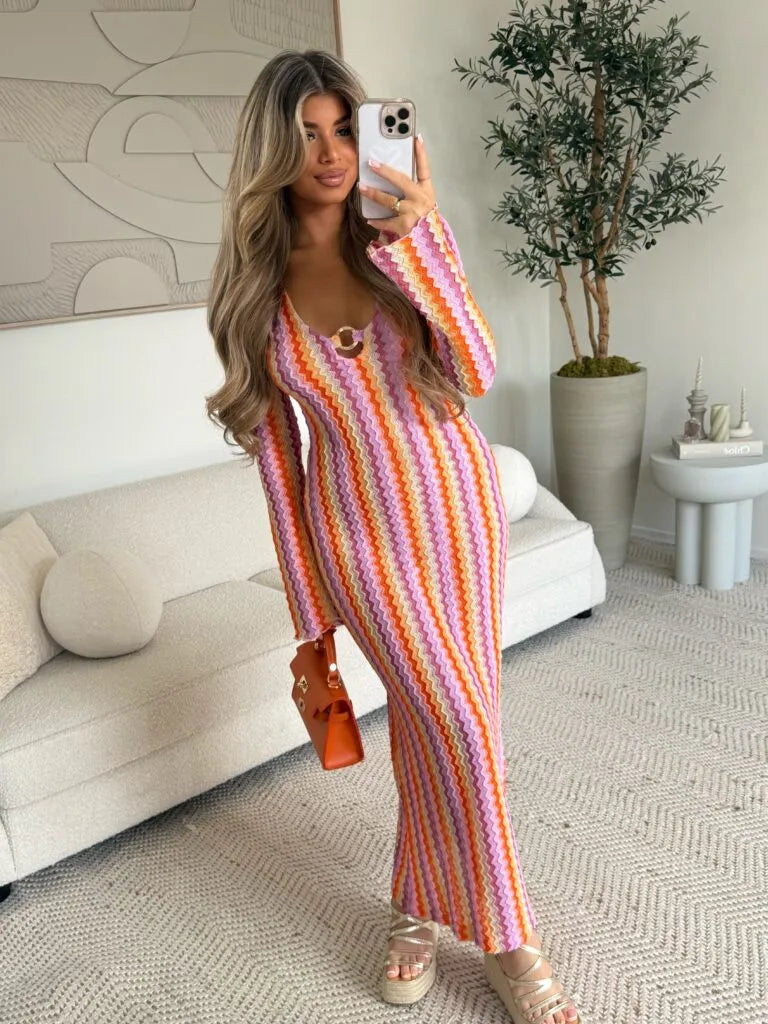 Solène™ | Robe d’été en maille à motif zigzag