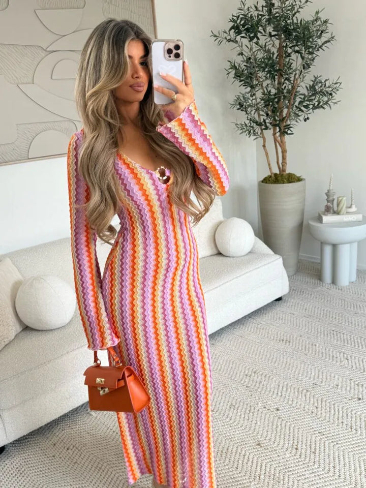 Solène™ | Robe d’été en maille à motif zigzag