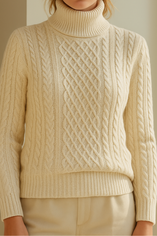 Pull torsadé à col roulé en maille douce