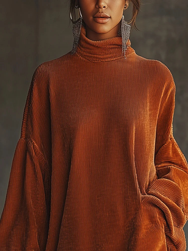 Robe oversize en velours côtelé avec franges