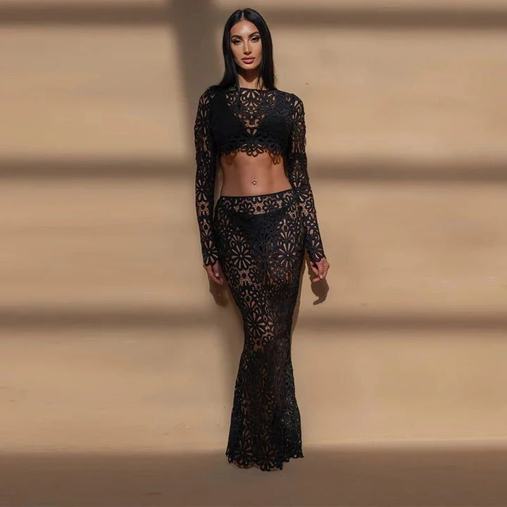 Dahlia™ | Ensemble en crochet fleuri avec jupe longue