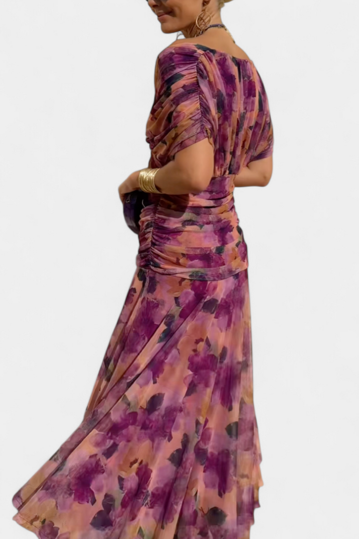 Robe Longue Alondra avec Imprimé Floral Féerique et Décolleté en V