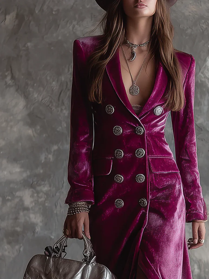 Robe Blazer Longue en Velours