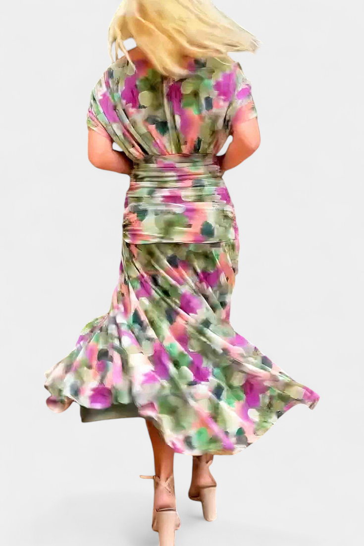 Robe Longue Alondra avec Imprimé Floral Féerique et Décolleté en V